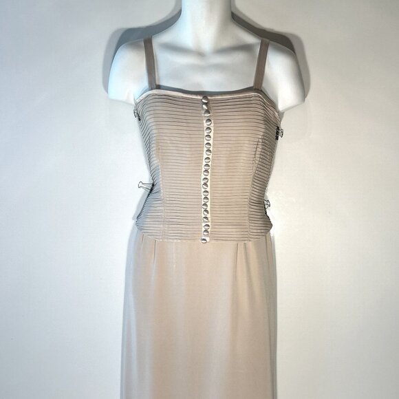 Jovani Dresses & Skirts - Jovani Vintage SZ12 Champagne Color Corset Style formal gown MOB Black Tie Party